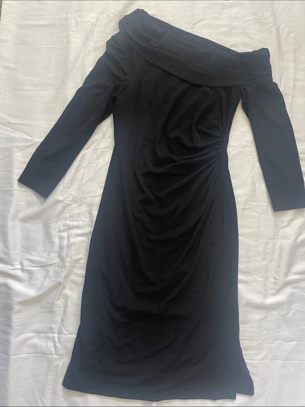 David’s Bridal- Off-Shoulder Ruched Little Black Cocktail Dress